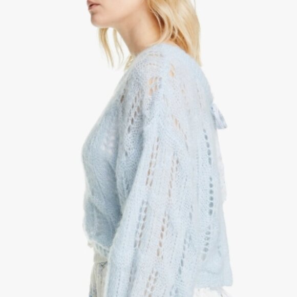 NWOT Loveshackfancy Eugenia Blue Knit Wool Pointelle Pullover/Sweater/Top M $302 - Picture 12 of 13